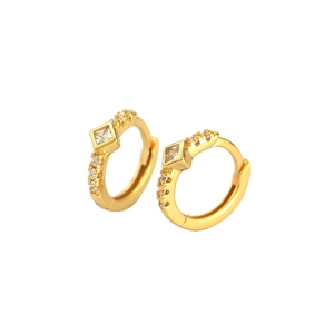 Minimalist s925 silver huggie earrings with gold plating and square zircon inlays