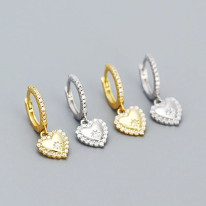 Elegant s925 silver heart hoop earrings with halo diamonds in gold and silver finish