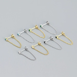 S925 sterling silver tassel chain earrings set with colorful zircon stones in gold finish