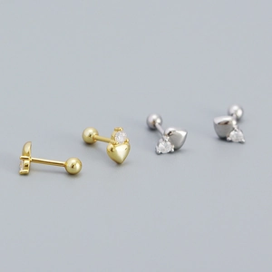 S925 Sterling Silver Heart Stud Earrings Minimalist Rhinestone Screw Back Jewelry For Women Dainty Piercing Earring
