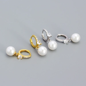 Eleganti Orecchini a Pendente con Perla Artificial e Perno in Argento Sterling 925 Vintage in Lega con Zirconi per Donna Matrimonio Gioielli