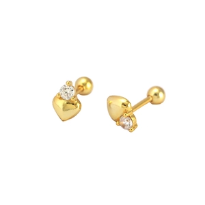 Minimalist S925 sterling silver heart earrings with sparkling zircon and screw backs