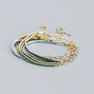 S925 Sterlingsilber Patchwork Armband Für Damen Zirkonia Tenniskette Büroklammer Gliederarmband Mit Herz Anhänger Verstellbarer Schmuck
