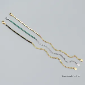 Detailansicht der 16+3cm langen Zirkonia-Armbänder mit Kette und Herz-Anhänger