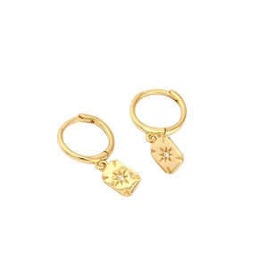 S925 silver gold-plated geometric rectangle hoop earrings with starburst pattern
