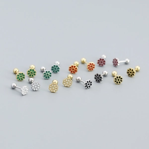 Colorful S925 silver flower daisy stud earrings with screw-back design for women