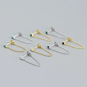 S925 Sterling Silver Tassel Chain Stud Earrings Vintage Rhinestone Geometric Drop Earrings Korean Style Women Jewelry Gift