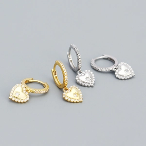 925 Sterling Silver Heart Hoop Earrings For Women Gold Silver Plated Rhinestone Dangle Huggie Earrings Fashion Jewelry Gift