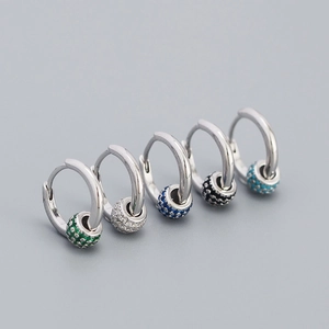 S925 sterling silver hoop earrings with colorful rotating pave zircon beads set