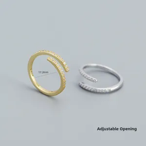 Adjustable S925 silver rings with pavé cubic zirconia in gold and silver finish