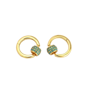 925 sterling silver gold-plated hoop earrings with rotating turquoise flower beads