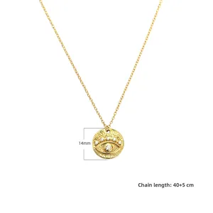 Detailansicht der vergoldeten S925 Silber Evil Eye Kette mit Diamanten und 14mm Maßangabe