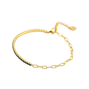 Vintage S925 Silber Gold Armband mit schwarzen Zirkonia und gemischten Gliederketten