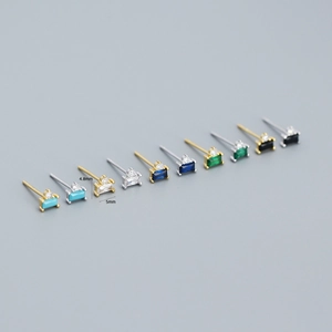 Detailed size chart for geometric s925 silver rectangle stud earrings with zircon