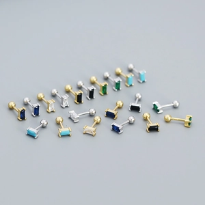 Orecchini a Bottone in Argento Sterling 925 con Zirconia Taglio Baguette per Donna Orecchini Geometrici a Vite Oro Gioielli