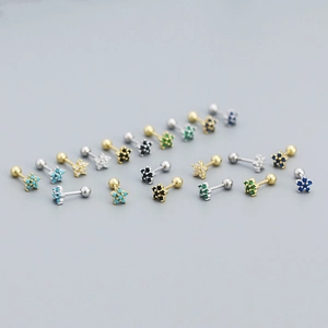 925 Sterling Silver Flower Star Stud Earrings Colorful Zirconia Tiny Minimalist Earrings Screw Back Piercing Jewelry For Women