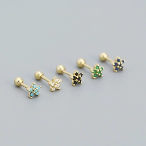 Set of five s925 silver flower stud earrings with colorful cubic zirconia and screw backs