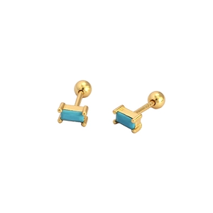 Orecchini a perno minimalisti in argento S925 dorato con pietre blu e chiusura a vite