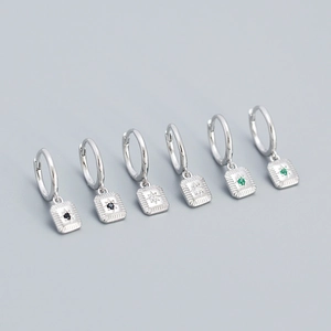 S925 sterling silver octagonal star earrings set with black white and green stones