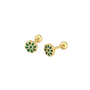 Elegant S925 silver green floral stud earrings with secure screw back ball closure
