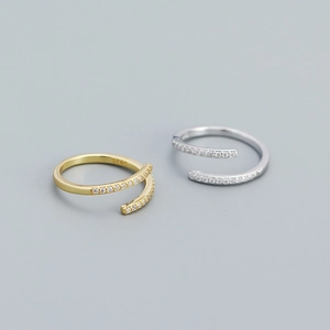 Minimalist 925 Sterling Silver Micro Inlaid Zirconia Geometric Open Ring For Women Adjustable Fashion Jewelry Finger Ring Gift