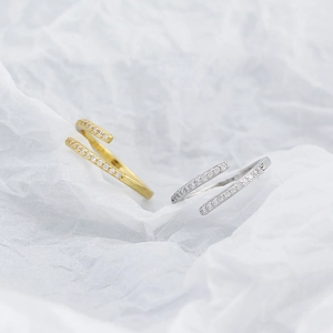 Minimalist S925 silver geometric open rings with double-row micro-set zircons