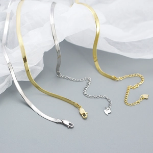 Elegant S925 sterling silver flat snake chain necklaces in gold and silver finishes