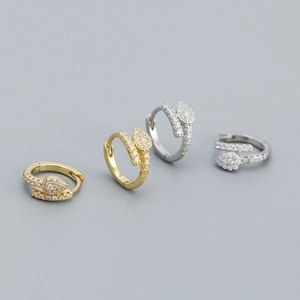 Orecchini a cerchio a forma di serpente in argento S925 con diamanti oro e argento