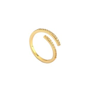 Spiral s925 silver open ring with micro-pave cubic zirconia stones in gold finish