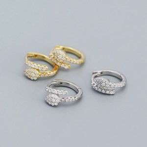 Orecchini a cerchio a serpente in argento S925 con pavé di zirconi oro e argento