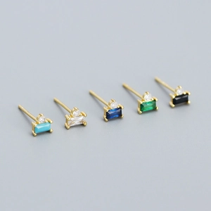 Minimalist S925 silver rectangle zircon stud earrings set in five diverse colors