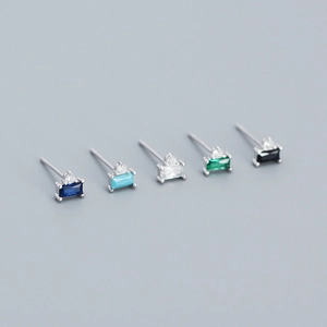 Minimalist S925 silver rectangle zircon stud earrings in five vibrant assorted colors