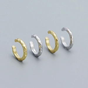 S925 sterling silver ear cuff set with irregular hammered texture in gold and silver