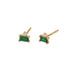 Minimalist S925 silver gold-plated rectangular emerald zircon stud earrings for women