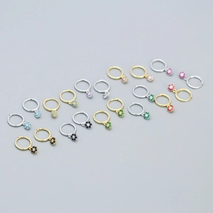 S925 silver flower hoop earrings with colorful zircon stones in various vibrant colors