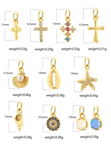 Size guide for sterling silver cross and ocean shell pendants with height and weight specs
