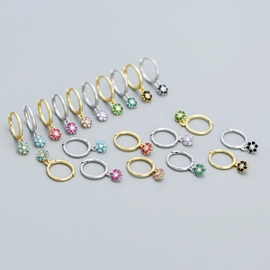 925 Sterling Silver Flower Hoop Earrings Colorful Zirconia Inlaid Floral Ear Clips For Women Elegant Jewelry Accessory