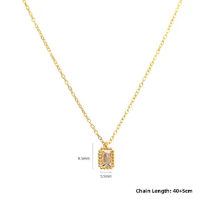 Detail of s925 silver necklace with 9.5mm x 5.5mm rectangular zircon pendant and adjustable chain