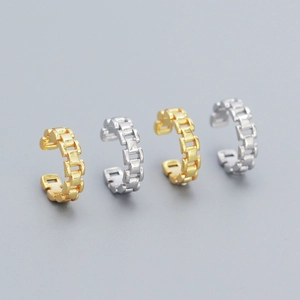 Minimalist S925 silver chain link ear cuffs in gold and silver finishes for non-pierced ears