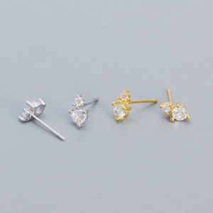 Elegant 925 sterling silver zircon stud earrings in silver and gold minimalist finish