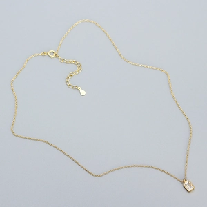 Exquisite S925 sterling silver gold necklace featuring a rectangular zircon pendant