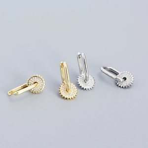 Boucles d'oreilles créoles en U en argent S925 avec pendentifs engrenages scintillants