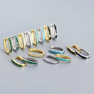 925 Sterling Silver Zirconia Hoop Earrings For Women Rectangular Inlaid Geometric Huggie Earrings Gold Silver Plated Jewelry