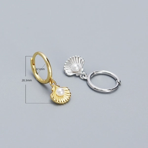 Detail view of shell pearl hoop earrings showing 20.3mm height and 8.5mm inner diameter