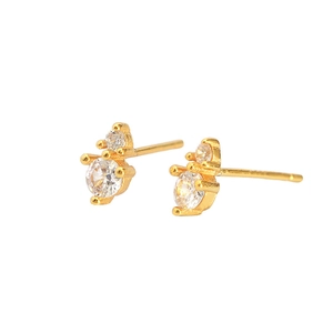 Elegant gold-plated silver stud earrings with sparkling cubic zirconia in prong setting