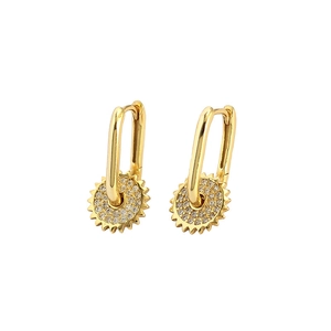 Boucles d'oreilles créoles U en argent s925 doré avec pendentifs tournesol en zircon