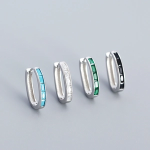 S925 silver U-shaped hoop earrings featuring colorful rectangular cubic zirconia stones