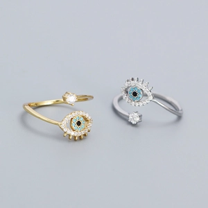 925 silver Evil Eye adjustable rings in gold and silver finish with sparkling zircons