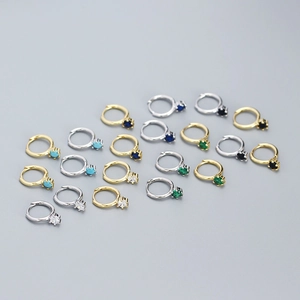 Minimalist S925 silver hoop earrings with round zircon stones in multiple vibrant colors