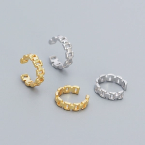 925 Sterling Silver Minimalist Chain Link Ear Cuffs For Women Non Pierced Fake Piercing Jewelry Electroplated Silver Gold Ear Clip